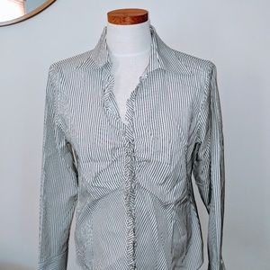 Talbots White Pinstripe Button Down Blouse